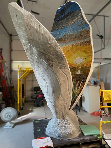 “Chryshellis", an 8-foot tall, fire-glazed porcelain and tile mosaic, by Eileen Gay