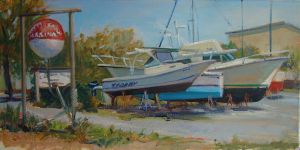 Karen Lee Crenshaw Trio at Cutty Sark10x20 oil on linen